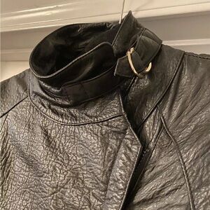 VTG Wilson Leather BLACK moto Jacket side zip baddie grunge moto anime goth S